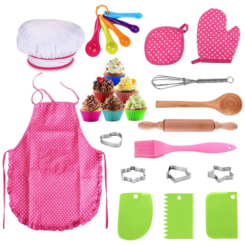 

#50 25Pcs Chef Set for Kids Kitchen Cooking and Baking Kits Dress Up Role Play Toys Kitchen Utensils Cooking Pots Toys
