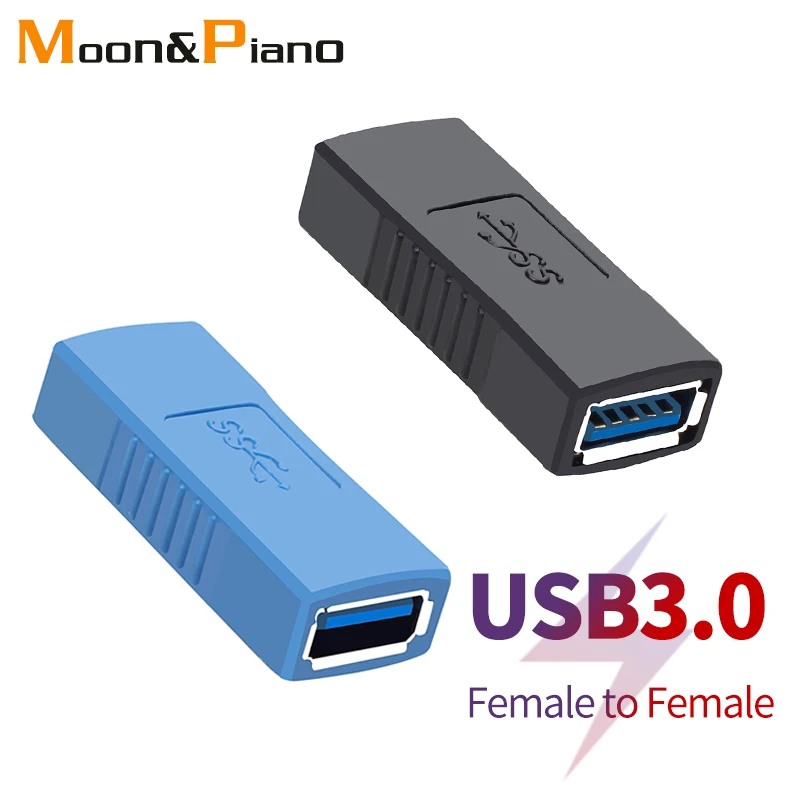 

USB 3.0 Female to Female Adapter Coupler Gender Changer Connector Black Blue Lightweight Shape Speed up Data Transmission