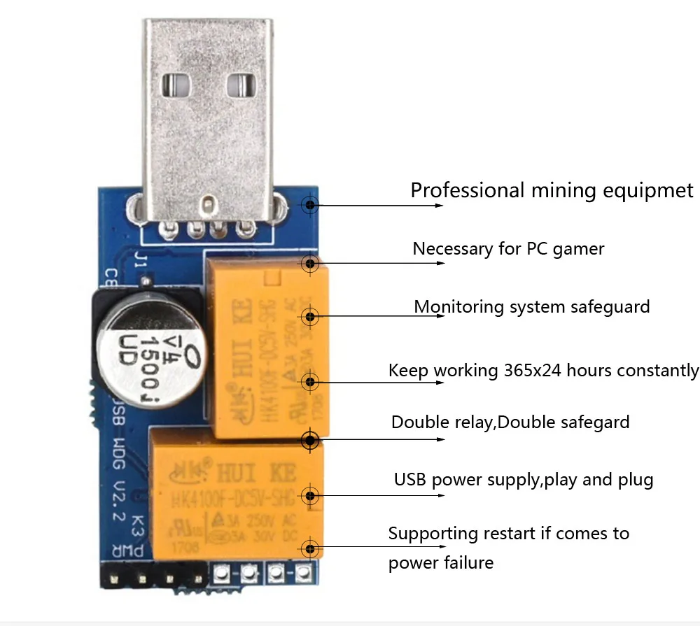 Двойной реле USB сторожевой карты без присмотра автоматический перезапуск синий