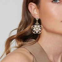 2021 new fashion retro shiny earrings womens flower imitation pearl rhinestone earrings jewelry gifts wholesale