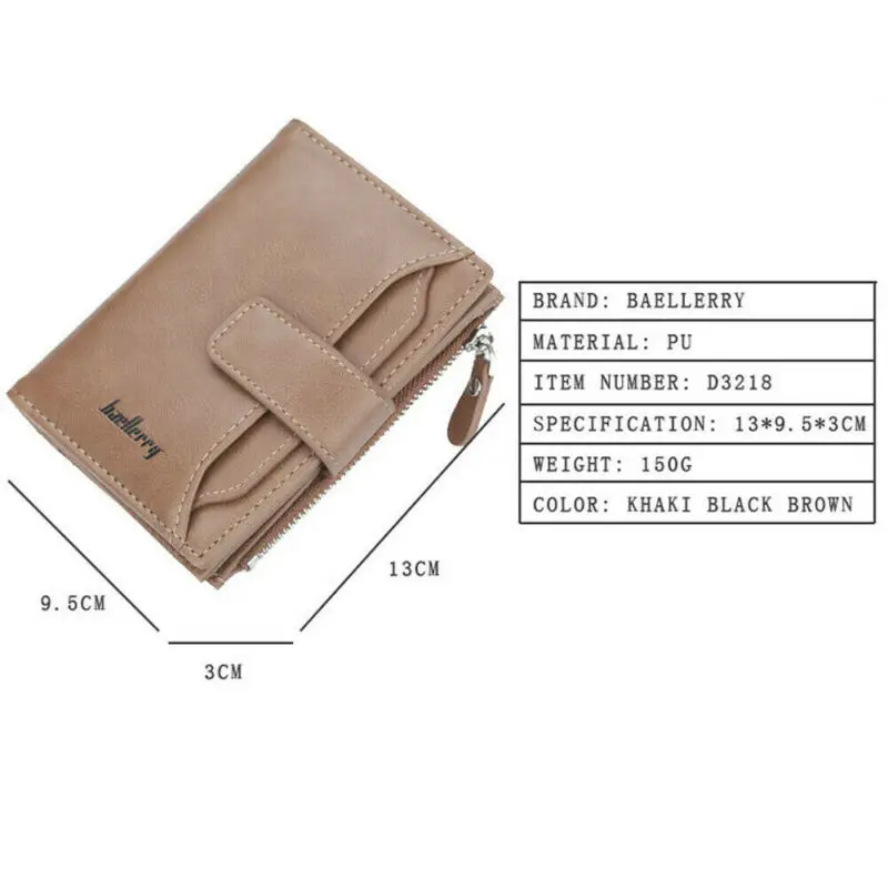 Мужской кошелек из искусственной кожи на молнии и застежке маленький мужской