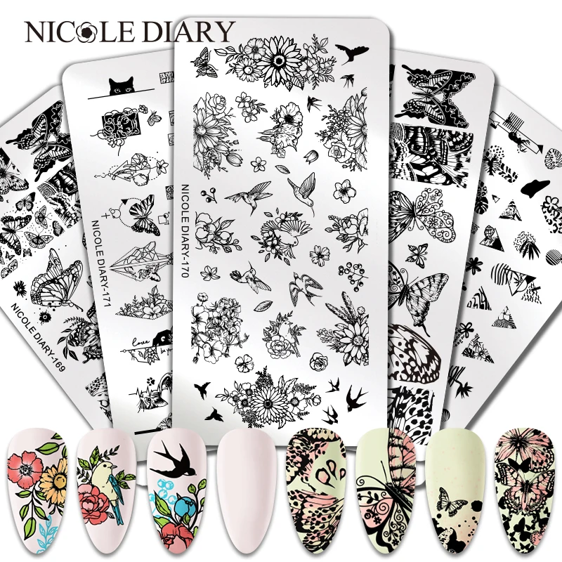 Трафареты для стемпинга NICOLE DIARY леопардовые бабочки тигр ногтей | Красота и