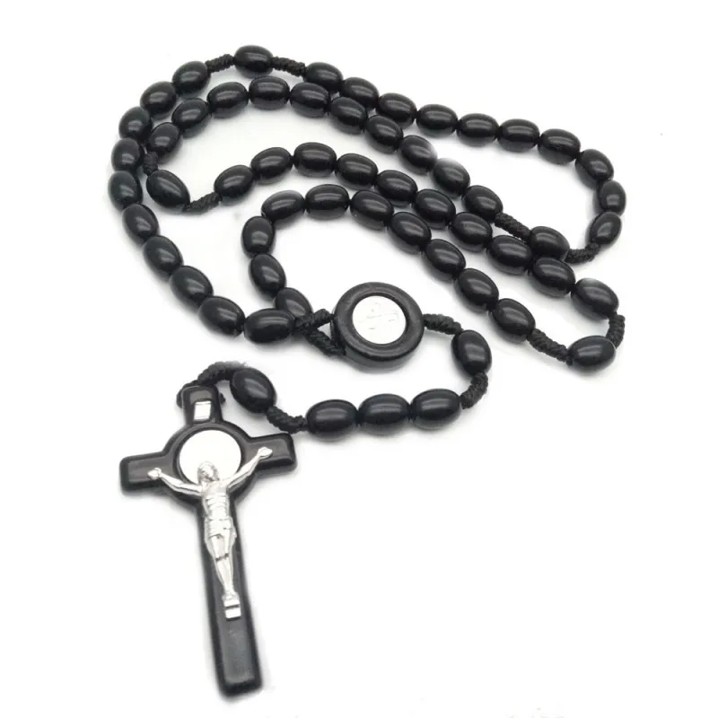 

Vintage Fashion Gift Religious Jewelry Rosary Long Strand Jesus Coin Cross Pendant Necklaces