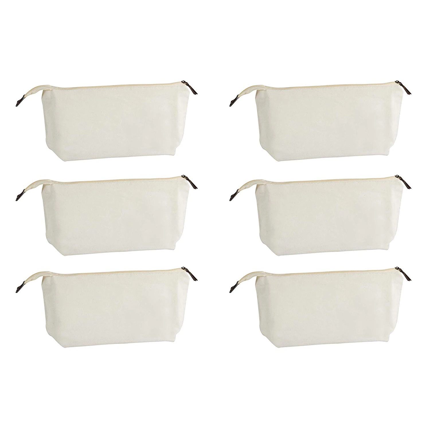 

Multipurpose Cosmetic Bag with Zipper - 6-Pack Plain DIY Natural Make-Up Pouch, Cotton Canvas Travel Toiletries,