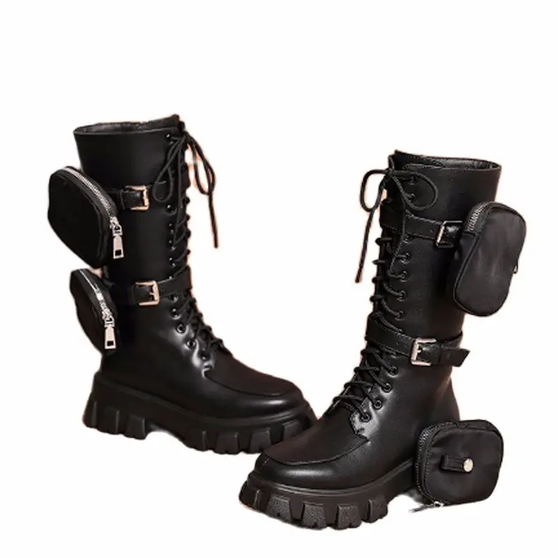 

Women's Martin boots military boots leather motorcycle boots women's leisure shoes women's muffin thick bottom medium boots