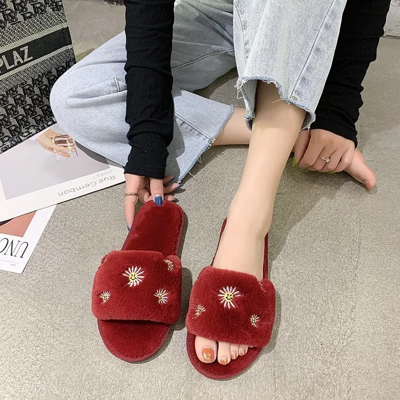 Fashion New Plush Slippers Female Autumn and Winter Girly Style Cute Indoor Home Household Plush Open Cotton Slippers