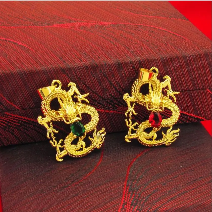 

Promotion Gold dragon 24k yellow Gold plated dragon pendant women's pendant classic male Jewelry birthday gift couples pendants