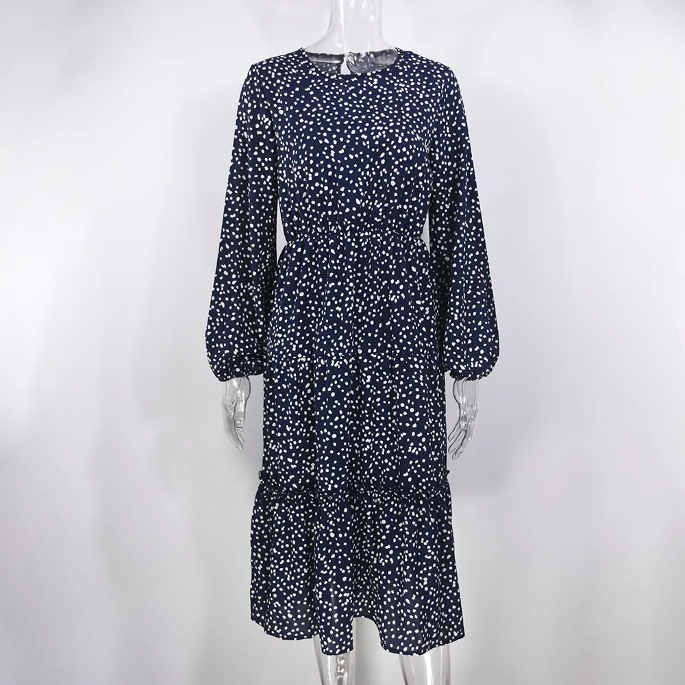

BacklakeGirls Women Spliced Ruffles Round Neck Leopard Print Long Sleeve Party Dress Pleated Maxi Long Evening Dresses Vestido