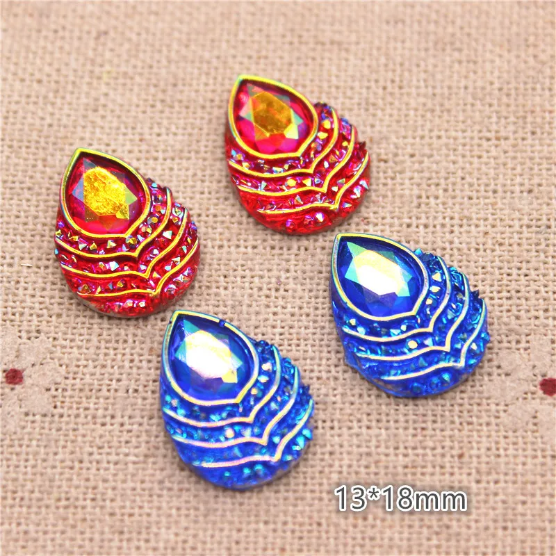 50 шт. 13*18 мм блестящие стразы AB Каплевидная форма камни из смолы плоская задняя