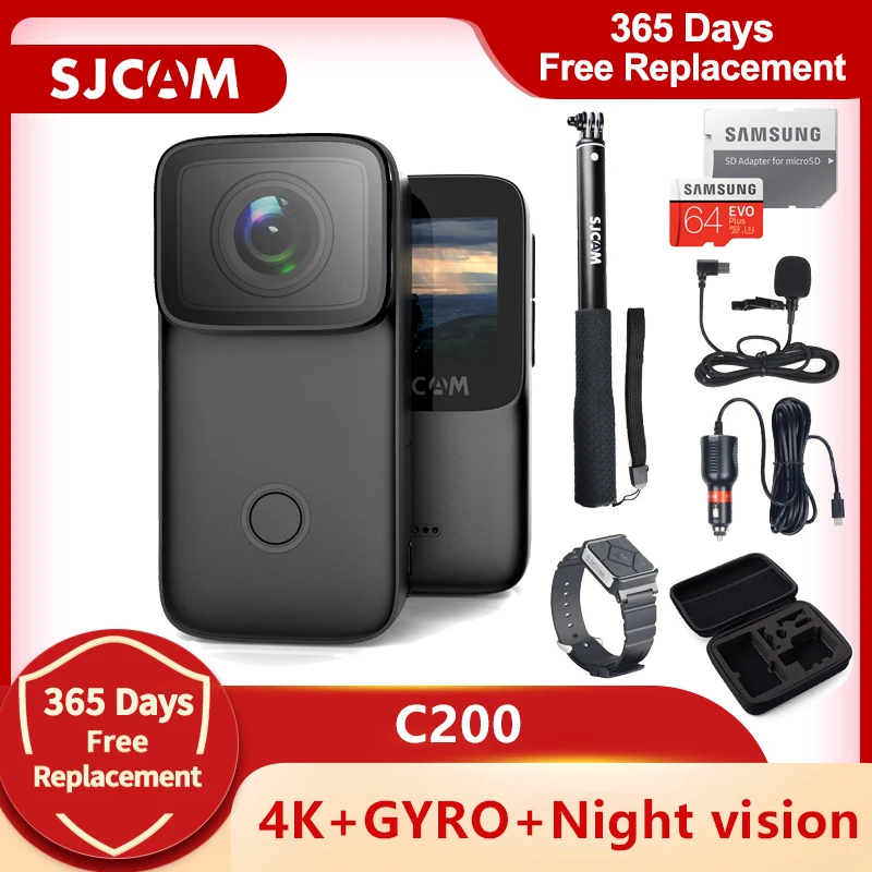 للبيع الأصلي SJCAM C200 عمل كاميرا 4K 16MP NTK96660 واي فاي الدوران المضادة للاهتزاز ليلة Nision 40 متر مقاوم للماء الرياضة DV كاميرا ويب