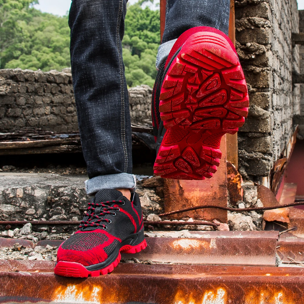 Мужские сетчатые кроссовки со стальным верхом легкие дышащие светоотражающие