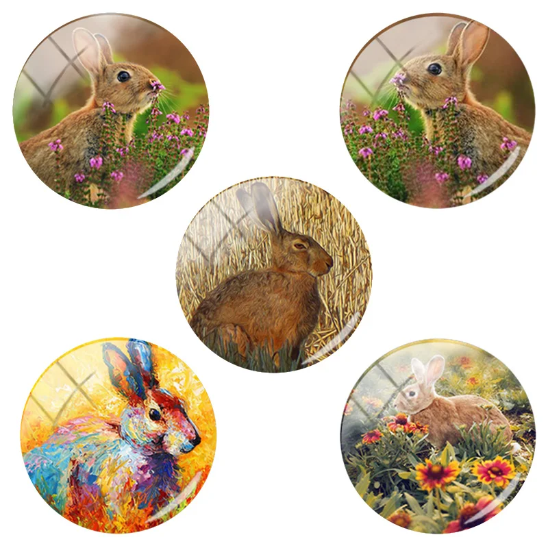 

TAFREE 12mm/15mm/16mm/18mm/20mm/25 mm Handmade Cute Rabbit Flower Glass Cabochons Dome Flat Back DIY Jewelry Findings TX758