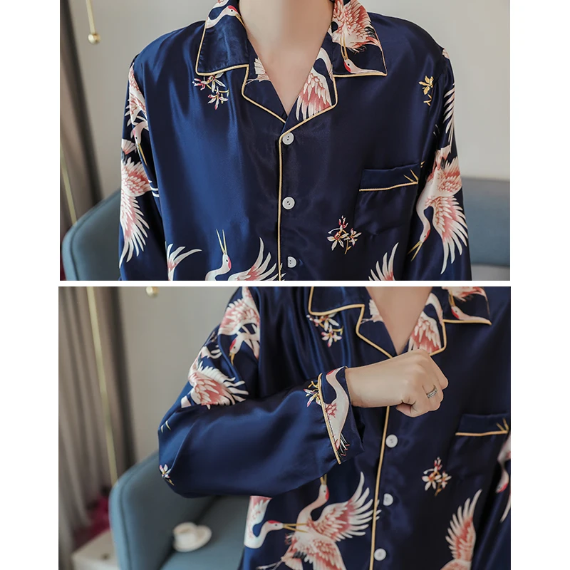 CAIYIER Large Size Winter Lovers Pajamas Set Silk Soft Couple Sleepwear Long Sleeve Men & Women Nightgown Home Clothing M-4XL