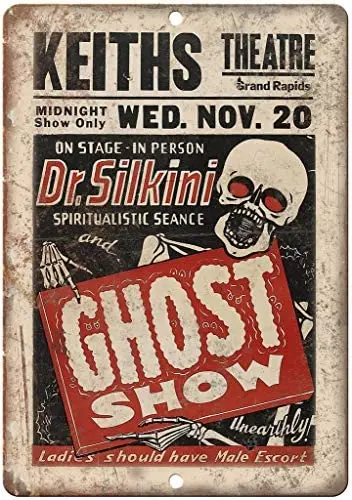 

Dr. Silkini Ghost Show Tin Metal Sign Bar Retro Wall Decor Poster Home Club Tavern Wall Door Painting Ornament