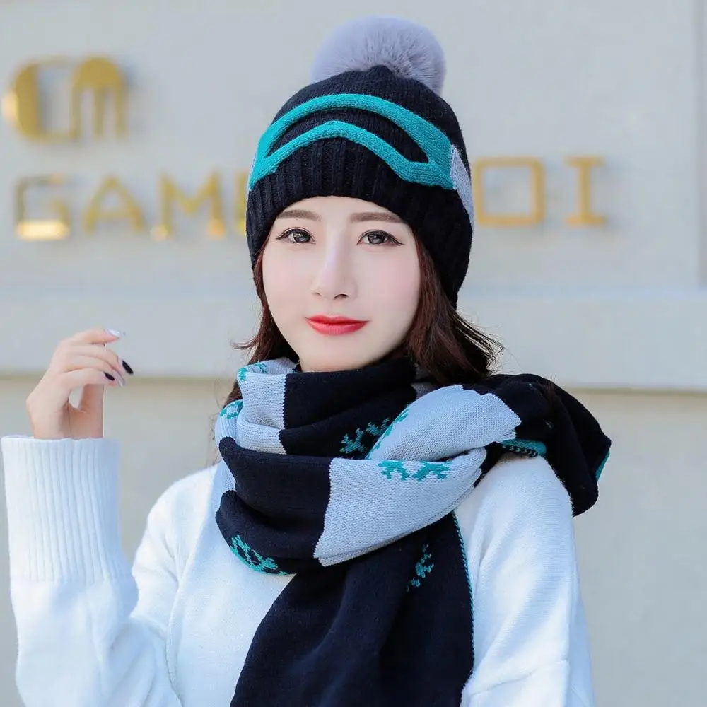 Женская вязаная шапка теплая шарф повседневный комплект из двух предметов Осень