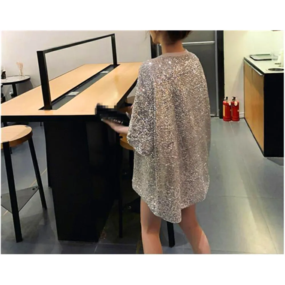 New mid-length sequins net red shiny sparkling loose women's dress | Женская одежда