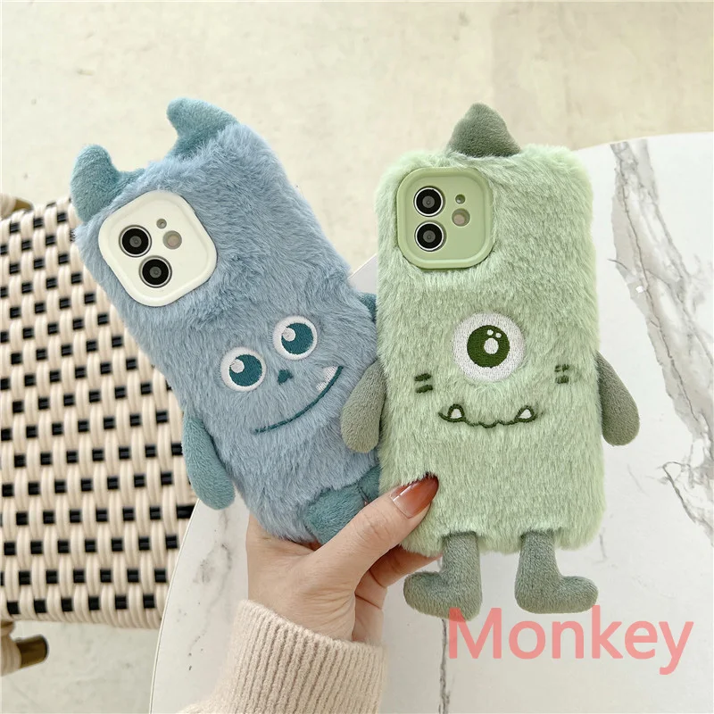 

Funny Cute 3D Little Monster Plush Fur Phone Case For iPhone 13 12 11 Pro Max 13pro X XS Max XR 7 8 Plus Tpu Soft Silicone Cover