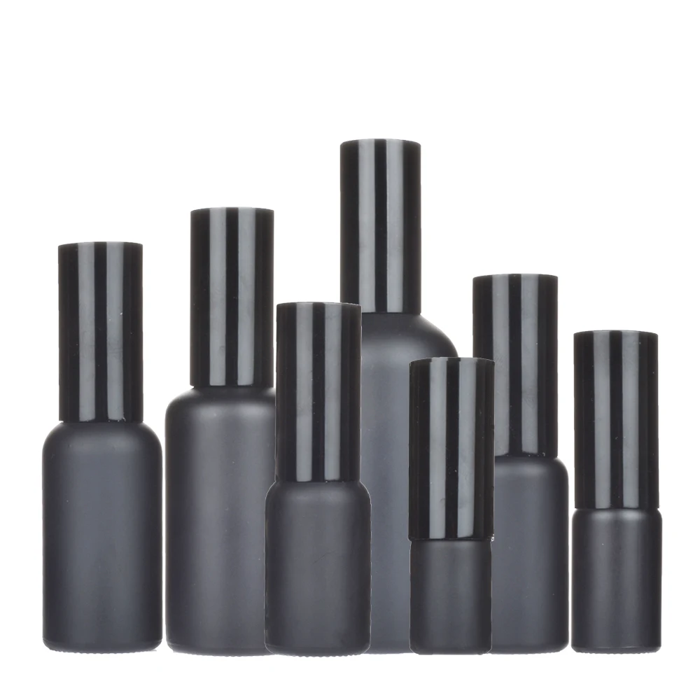 

10pcs/lot 100ml 50ml 30ml 20ml 15ml 10ml Shining Black Glass Perfume Bottle Atomizer Fragrance Containers