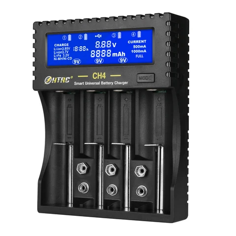 Зарядное устройство HTRC для батарей AA/AAA/18650, умное зарядное устройство с 4 слотами и ЖК-дисплеем для литий-ионных, Li-Fe, Ni-MH, Ni-CD аккумуляторов 26650, 6F22, 16340, 9 в