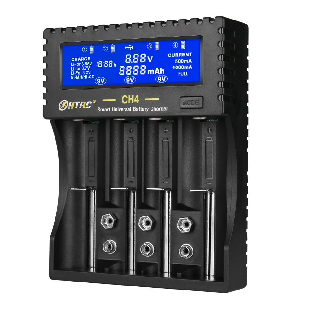 Зарядное устройство HTRC для батарей AA/AAA/18650 + ЖК-дисплей, Li-fe, Ni-MH, Ni-CD, 4 слота, умное зарядное устройство для батарей 26650 6F22, 16340, 9 в