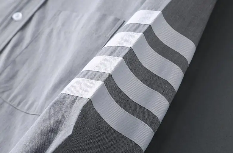 

2021 Fashion TB THOM Brand Shirts Men Slim Gray Long Sleeve Casual Shirt Thin Turn Down Collar Poplin Solid Men's Clothing