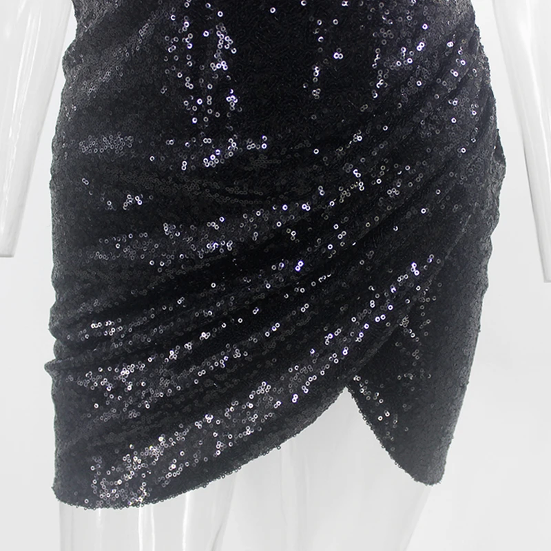 DRESSMECB Летние черные блесток Сексуальная Bodycon Платье Для женщин с низким вырезом на спине для ночного клуба вечерние платье блестящие Элегантные мини платье Vestidos