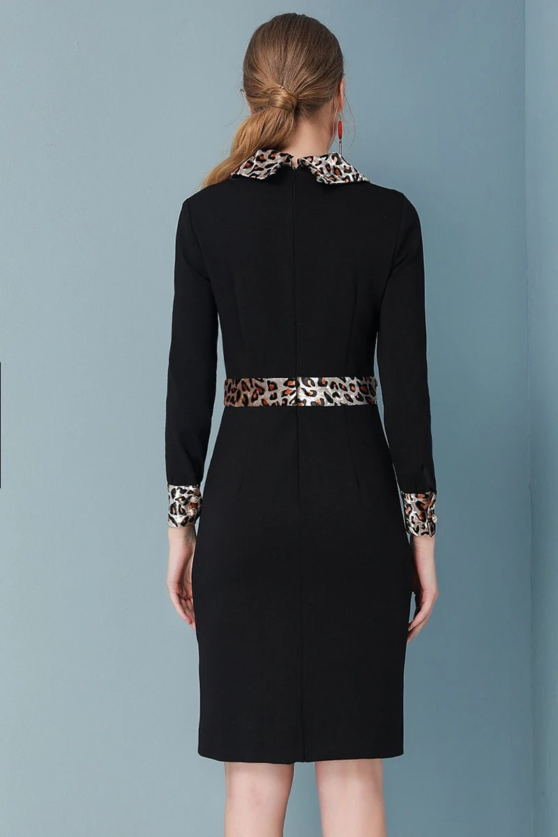 Red RoosaRosee Designer Women Spring Autumn Vintage Wrist Sleeve Leopard Black Mini Dress Elegant Party Vestidos Lady Robe Femme