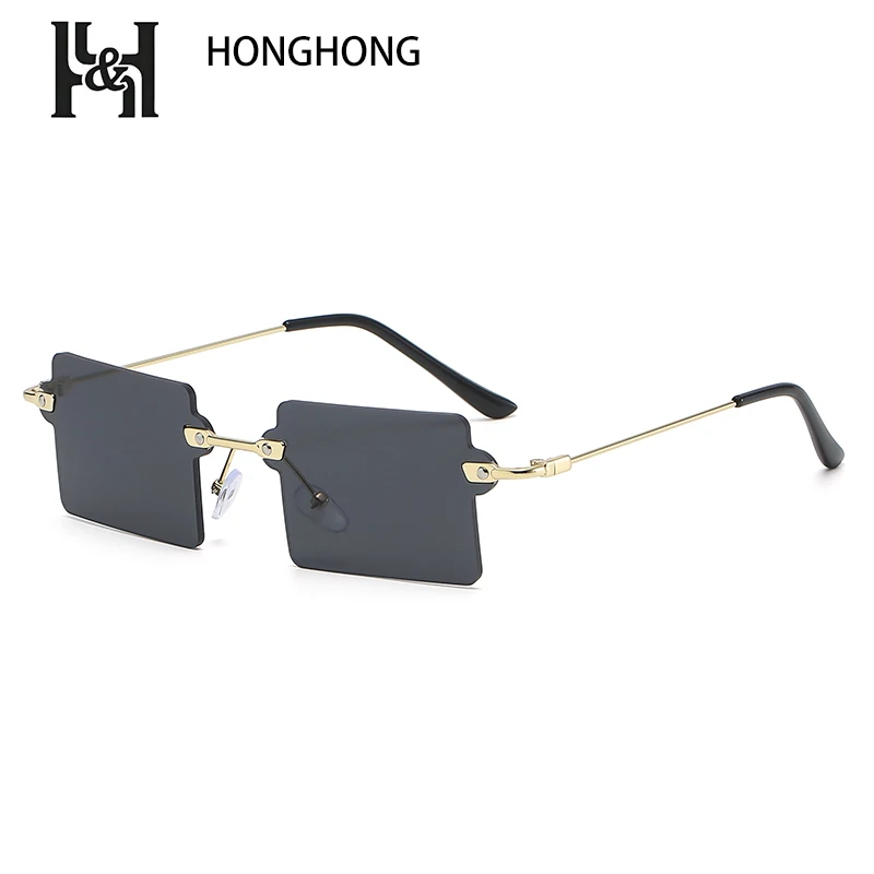 

HONGHONG Bright Rimless Sunglasses Women Brand Rectangular Designer Eyewear Frameless Cases Cover Vintage Pocket Fashion De Sol