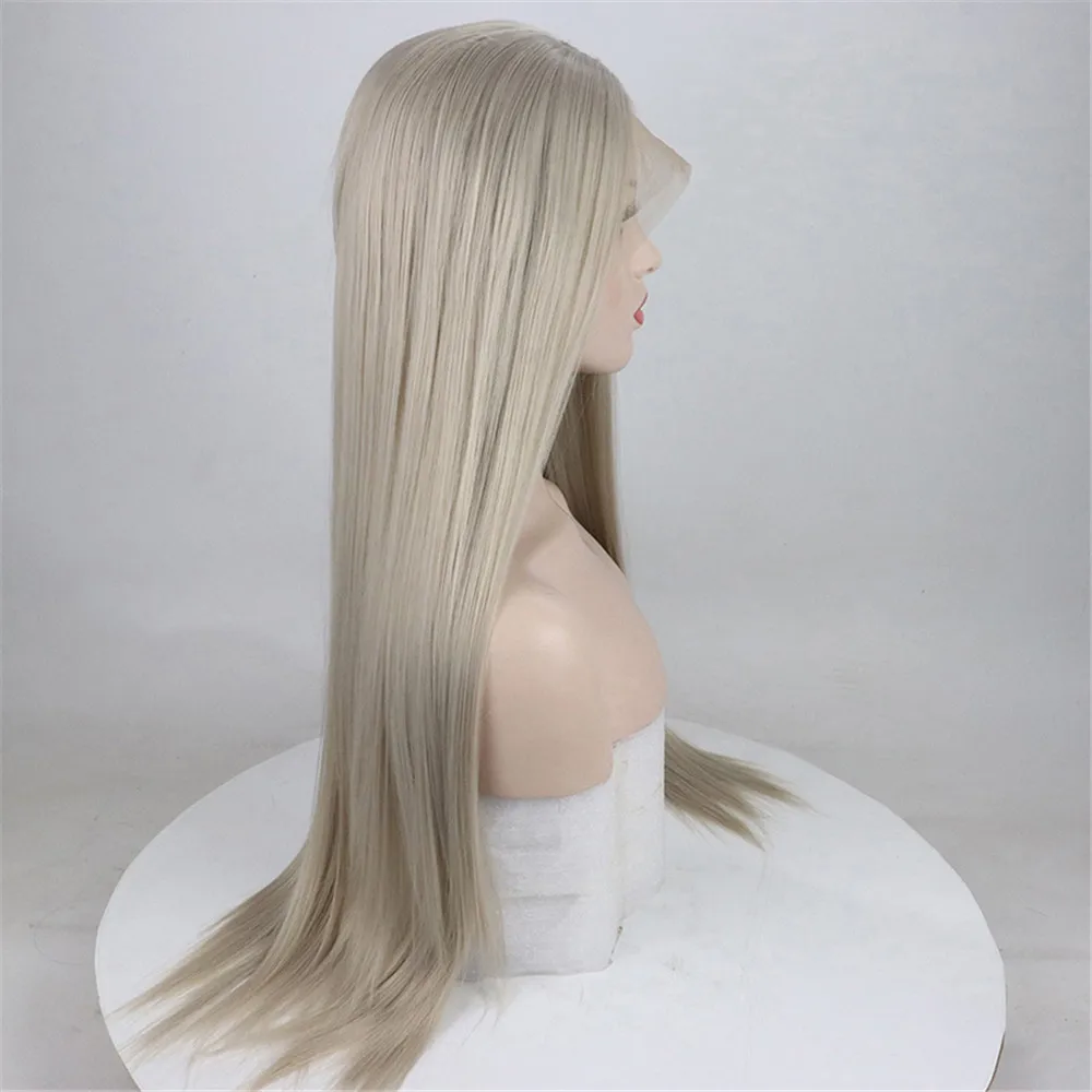Прямой термостойкий синтетический парик из пепельного шелка светлого цвета