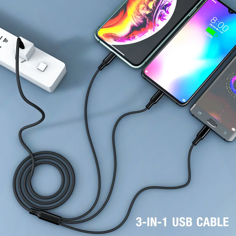 3 in 1 usb cable type c to usb c micro usb phone charger cable pd charge cable for iphone 12 nylon cable cellphone accessories free global shipping