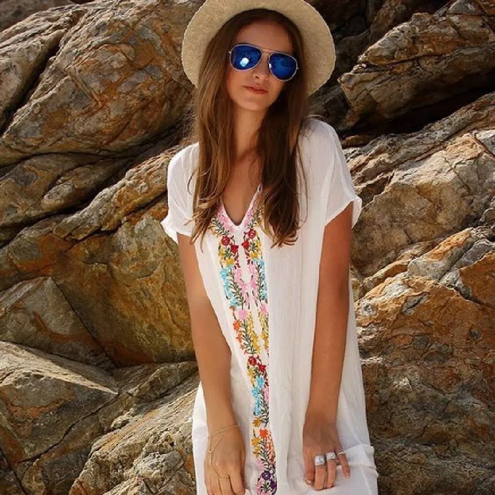 Новое поступление Пляжная накидка из вискозы с вышивкой Женский винтажный парео