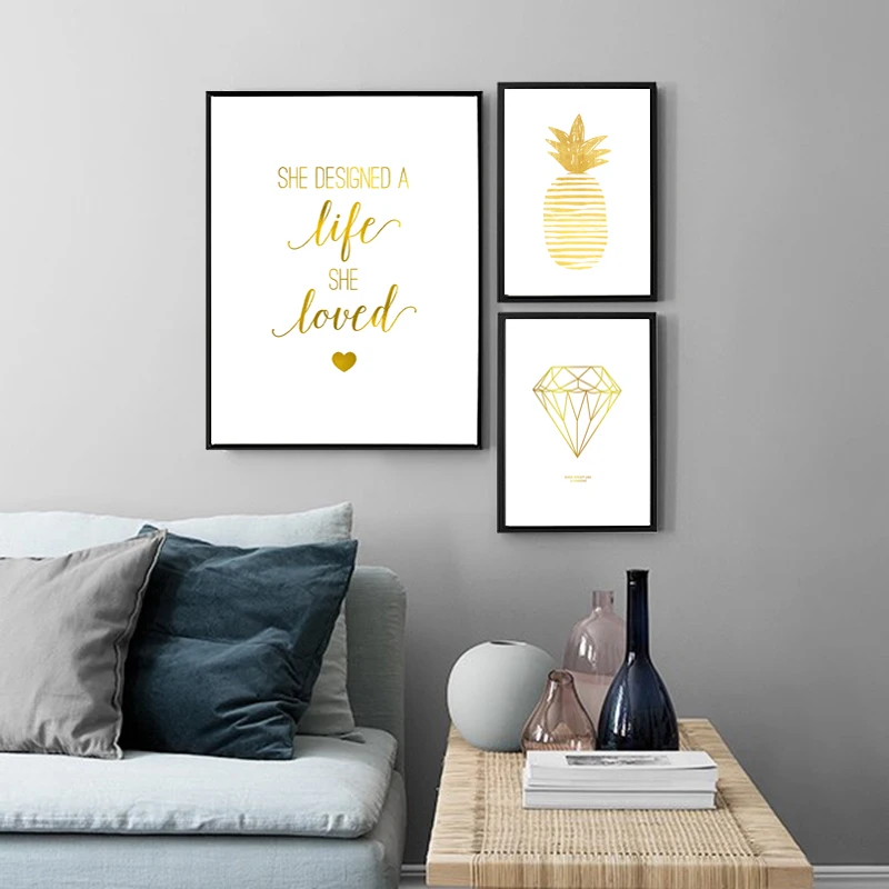 Желтый плакат с ананасом абстрактное искусство холст картина настенная живопись