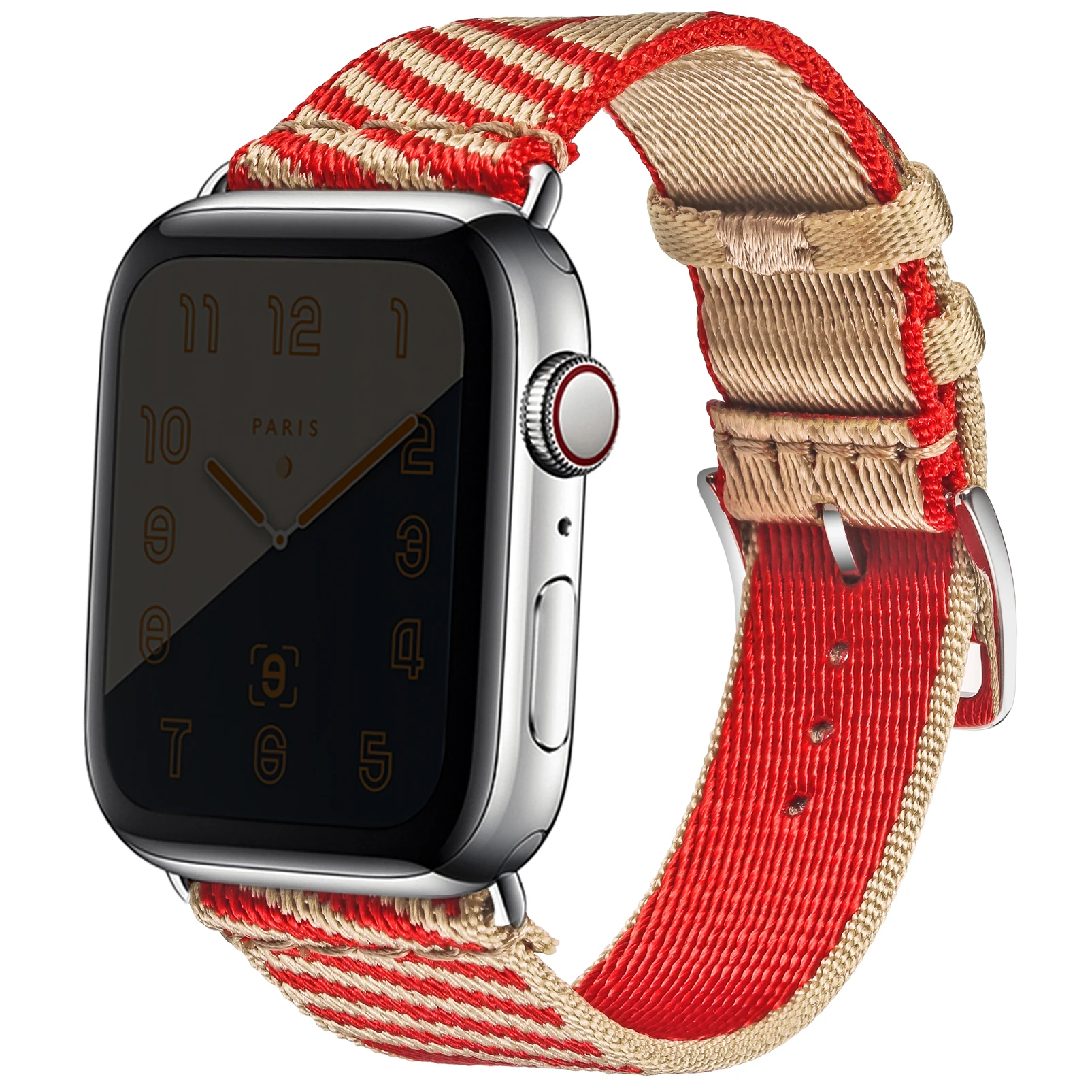 

KHAKI RED Fabric Replacement Watchband for Apple Watch Band Series 6/5/4/3/2/1 38mm 42mm Weaved for iWatch Strap 40mm 44mm