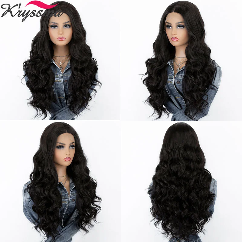 Kryssma Lace Front Wig For Women Black Body Wave Wig Glueless High Temperature Fiber Wig With Natural Hairline Synthetic wigs