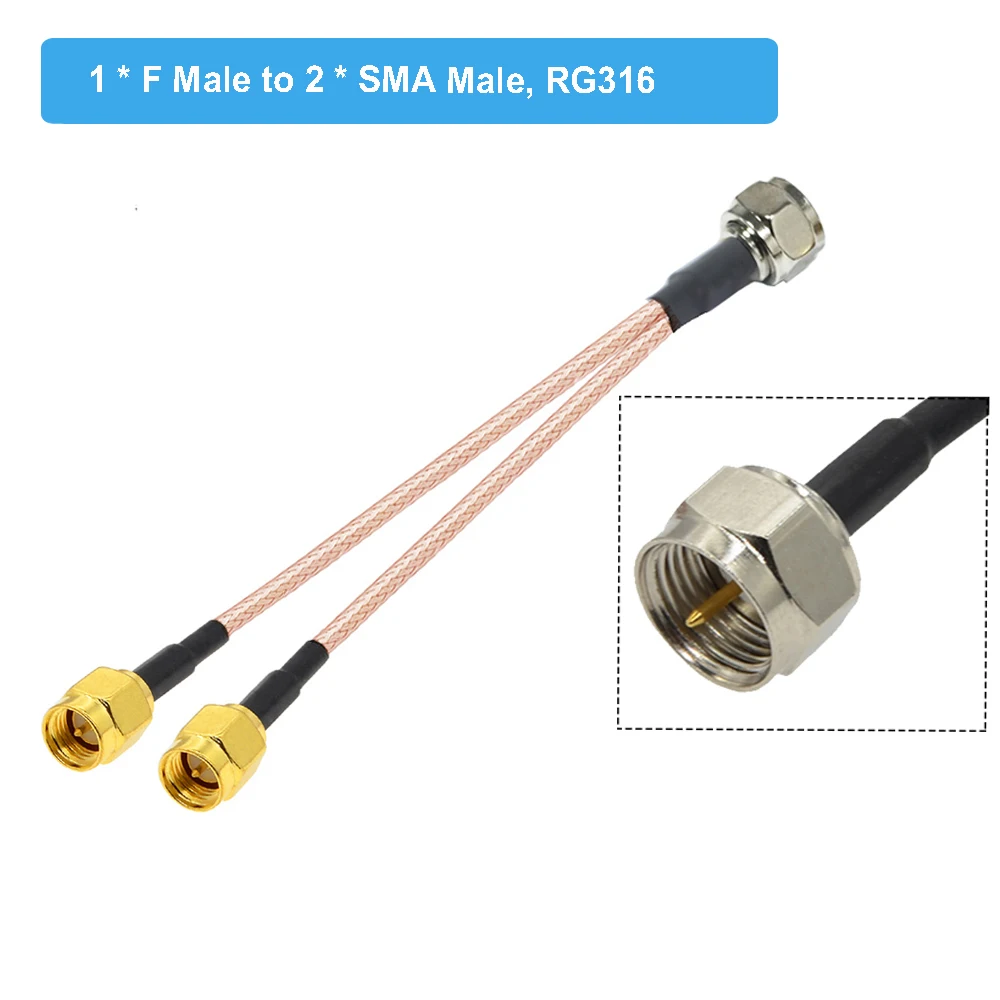 Переходник F (гнездо) на 2 штекера SMA RG316 Y-образный сплиттер-Сумматор RF