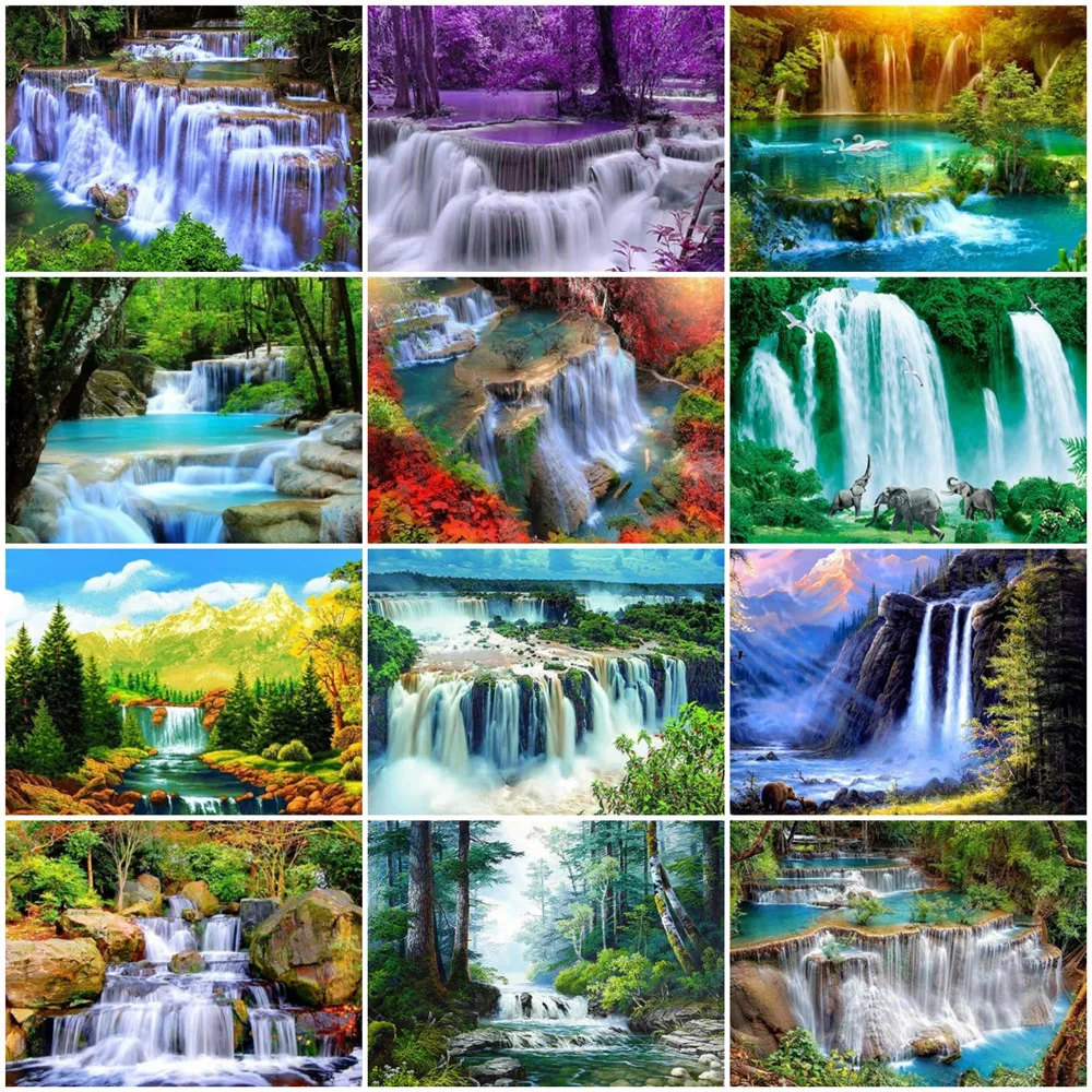 

Алмазная живопись HUACAN, водопад, вышивка крестиком, Алмазная мозаика, природный пейзаж, украшение для гостиной