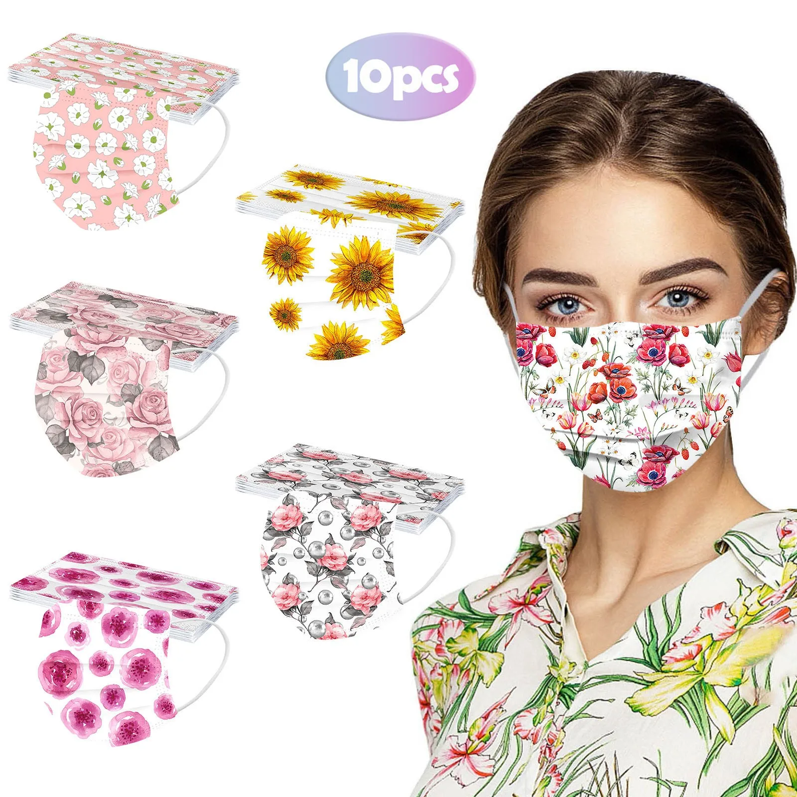 Разноцветная одноразовая маска для лица с принтом взрослых женщин и мужчин