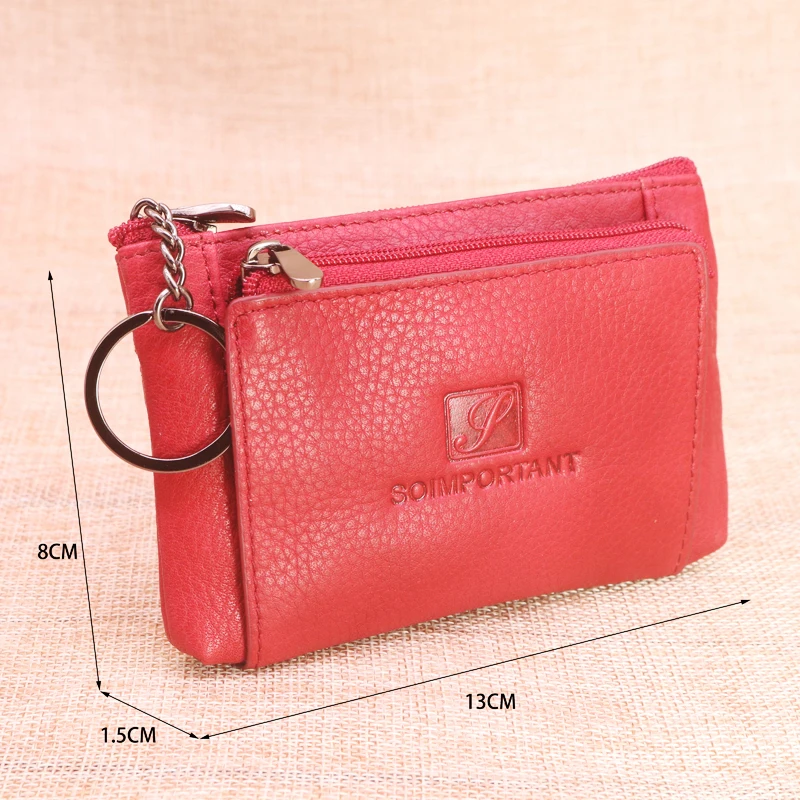 Classics Vintage Small Wallets For Women Top Genuine Cow Leather Slim Coin Purses Short Money Bags Card Holder Key Ring Pouch