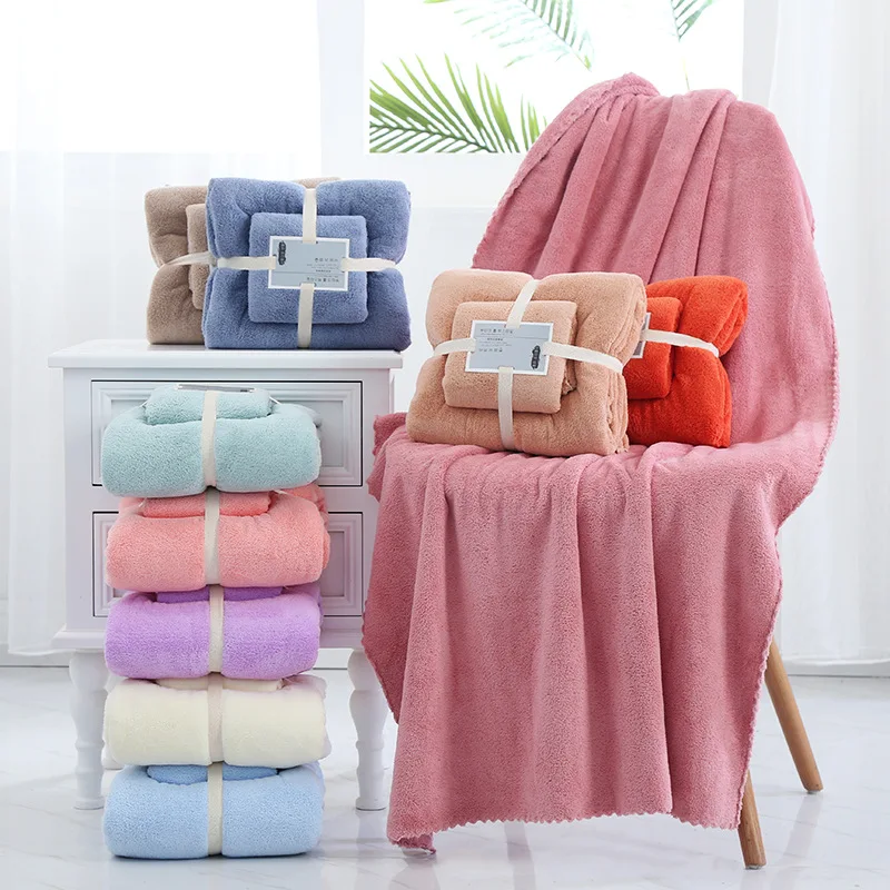 

2pcs Coral Fleece Absorbent Hair Swimming Face Hand Bath Towel Sets Microfibre Soft Absorbent Double-sided Towels Bathroom Towel