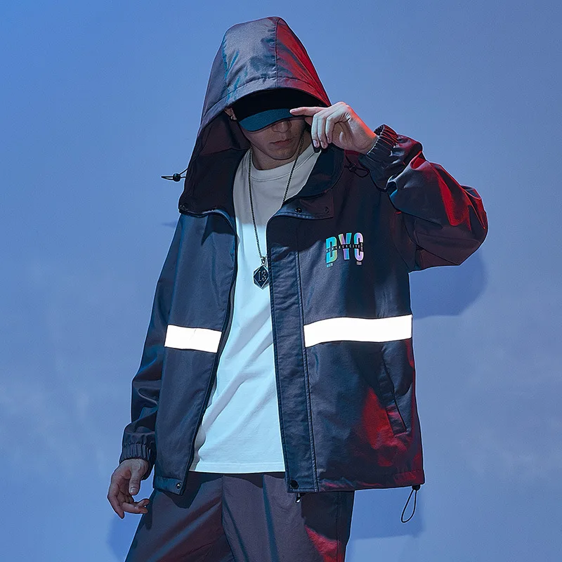 Куртка Techwear мужская с буквенным принтом Повседневная тонкая Светоотражающая