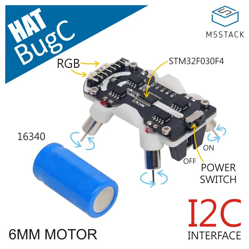 

M5Stack BugC Programmable Robot Base Compatible With the M5StickC STM32F030F4 Micro Controller