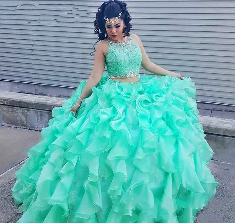 

Мятно-зеленое платье Quinceanera из двух частей, принцесса, Каскадное, пышное, милое, на 16 лет, длинное, для девушек, для выпускного вечера, для вече...
