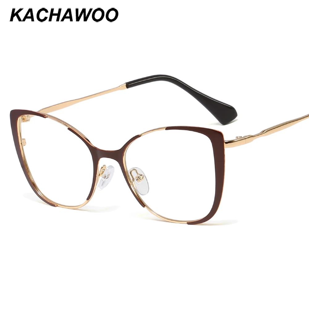 Kachawoo Ретро кошачий глаз очки женские коричневые прозрачные очки Оптическая оправа металлические Золотые женские аксессуары подарок на день рождения товары