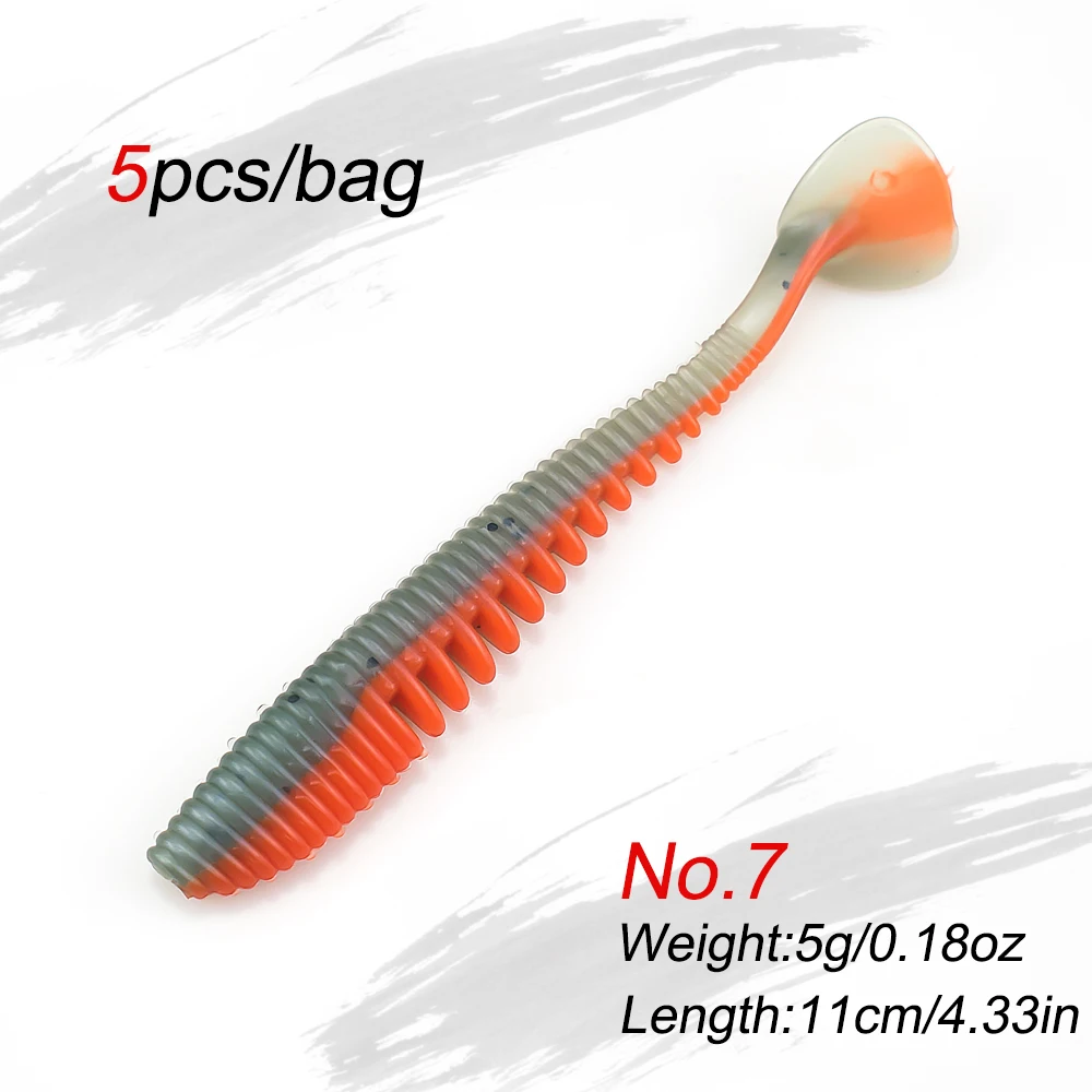 Приманка рыболовная мягкая с Т-образным хвостом 11 см 5 шт./лот | Спорт и