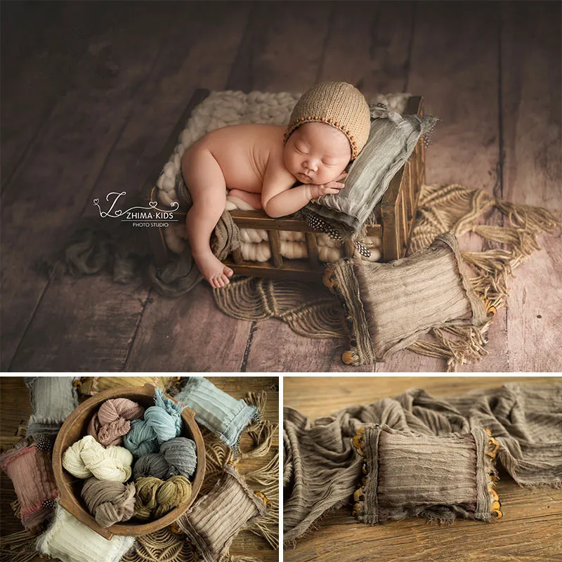 Newborn Props Accessoire 6 Colors Handmade Feather Texture Pillow Wrap Retro Baby Photography Props for Photo Shoot Baby Posing