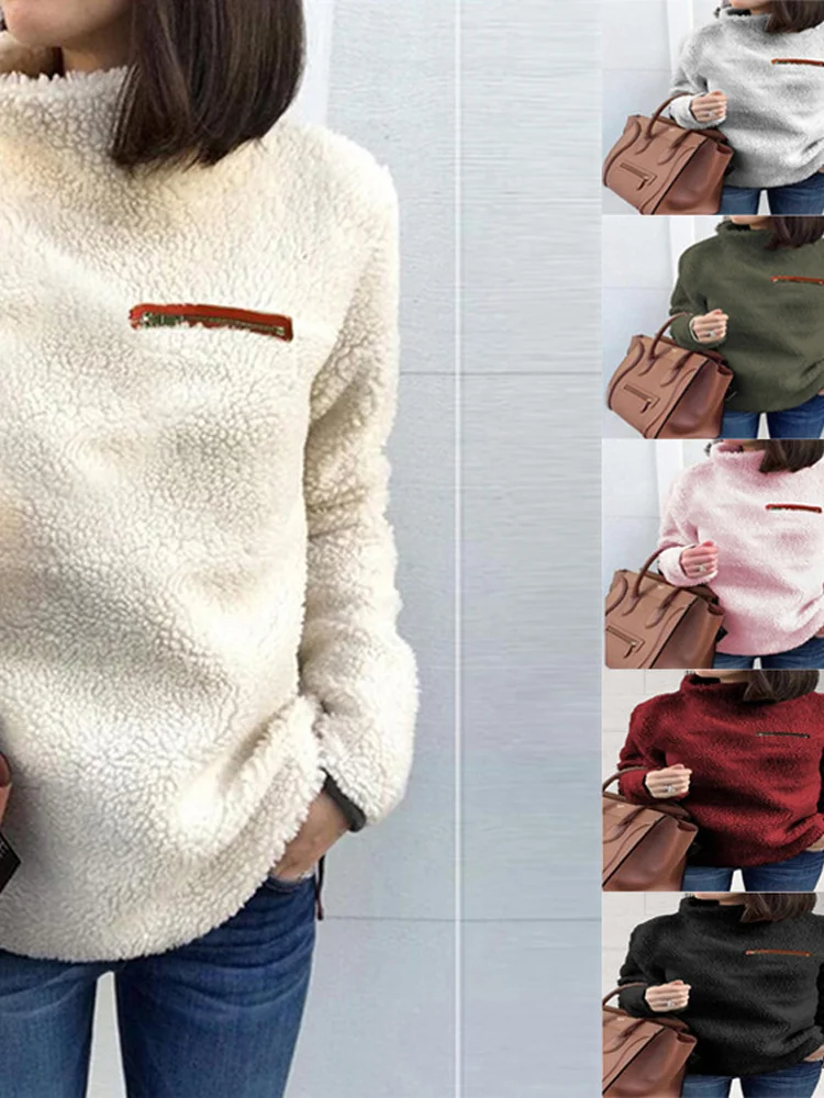 

Fleece Hoodie Sweatshirts for Women Autumn Turtleneck Long Sleeve Pullover Coats Female Plush Warm Tunic Clothing Plus Size 5XL