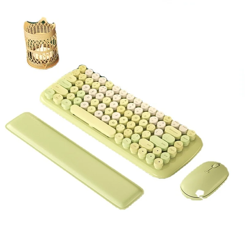 

Bluetooth Keyboard Wireless Portable and Cute Girls Retro Mechanical Feeling Suitable for for Tablets and Phones Mouse Set Mute