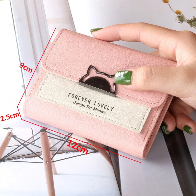 

New Fashion Women Small Wallets Pu Leather Solid Color Letter Lady Student Purse Coin Money Clip Female Card Holder Clutch Bag