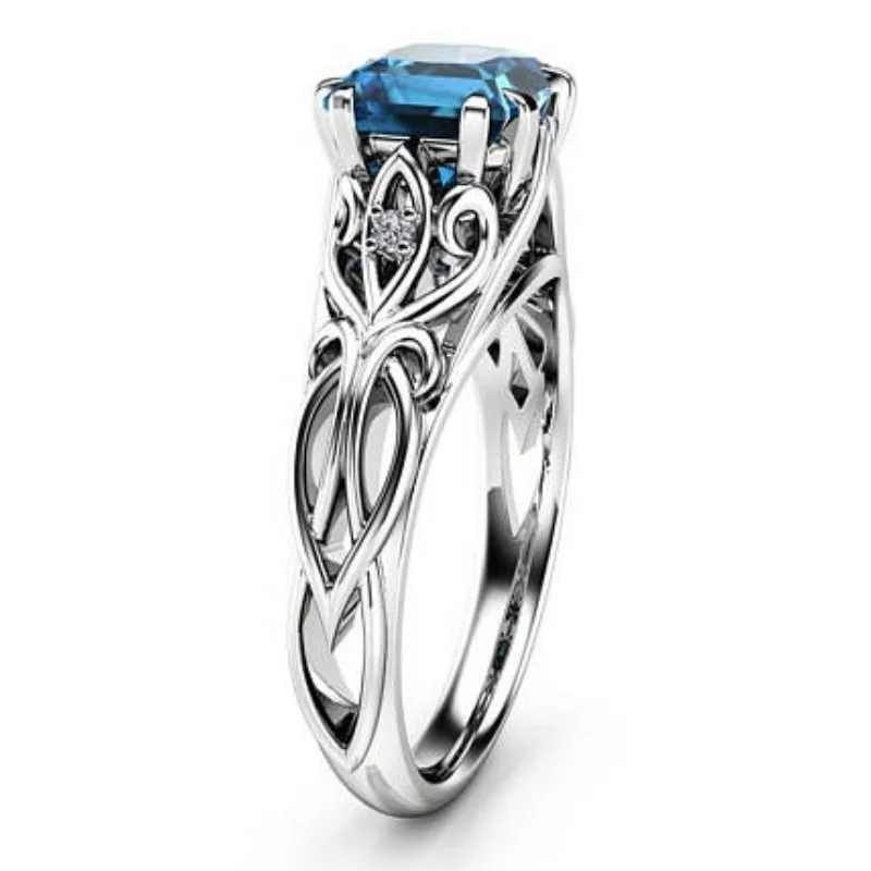 

Delicate Romantic Blue Diamond Female Engagement Wedding Bride Love Ring Size 6-10