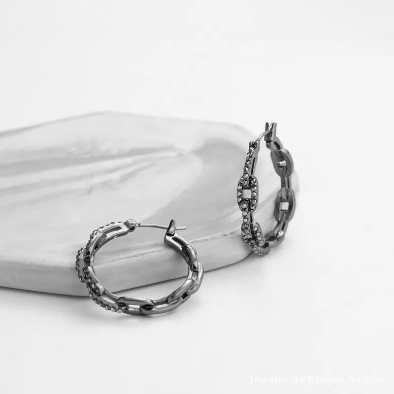 

Hip Hop Black Chain zircon hoop Earrings Cool Punk chain shape Earrings Stainless steel pin Earrings for women Party Jewelry